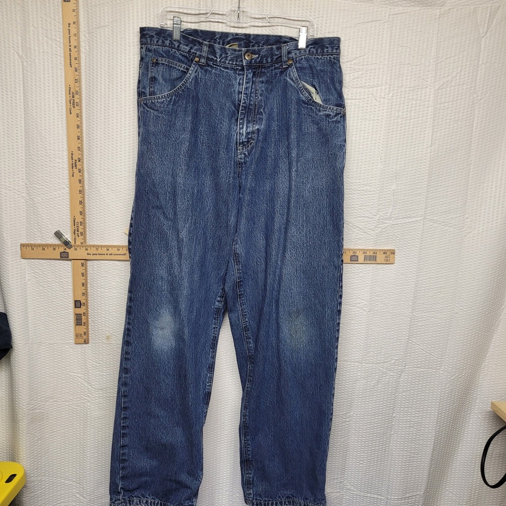 Lee Dungarees Mens 36x32 Flannel Lined Denim Jean Plaid Medium Wash Straight Leg
